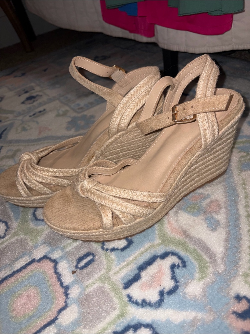 Beige Espadrille Wedge Sandals - Women